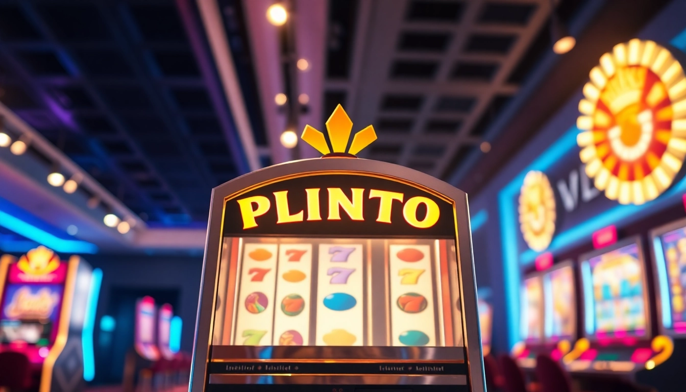 Erleben Sie das aufregende Plinko Casino mit einem modernen Spielautomat, der farbenfroh leuchtet und einladend aussieht.