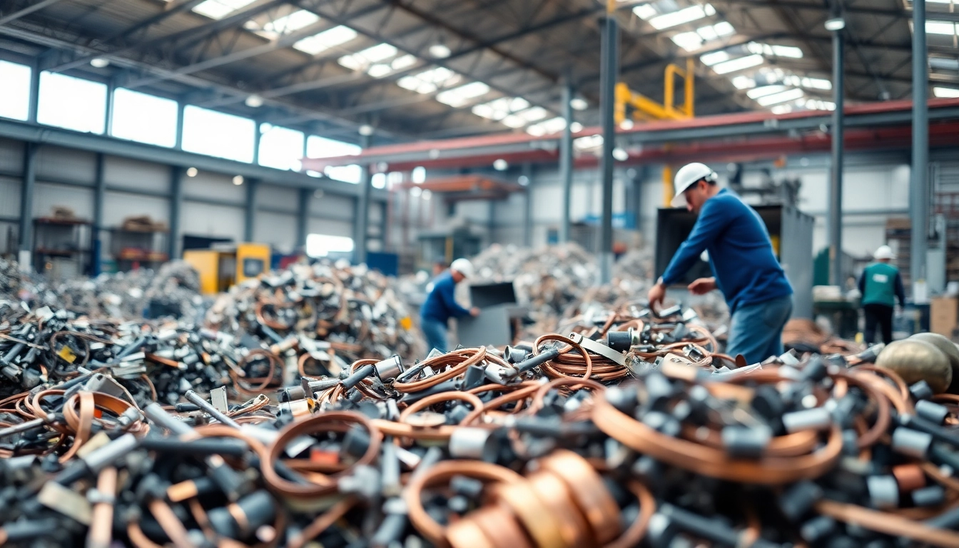 Buying scrap materials at Schrottplatz Remscheid with workers handling copper and aluminum in a professional setting.