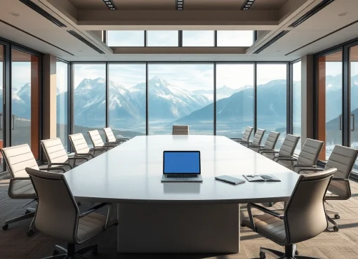 Professionelles Büro, das die Dynamik eines Headhunter Schweiz verkörpert, mit Alpenblick und modernem Design.