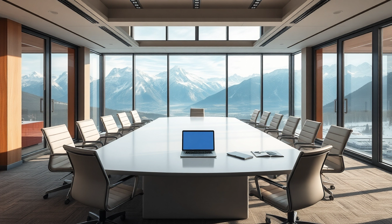Professionelles Büro, das die Dynamik eines Headhunter Schweiz verkörpert, mit Alpenblick und modernem Design.
