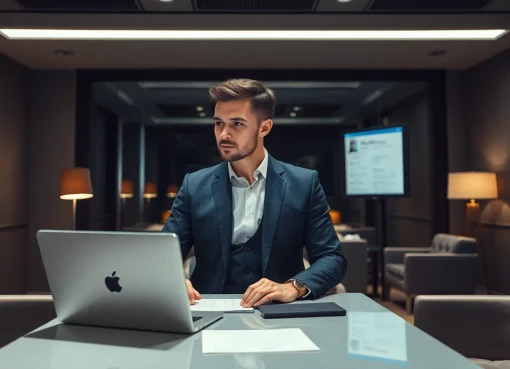 Headhunter analysiert Bewerberprofile in einem modernen Büro.