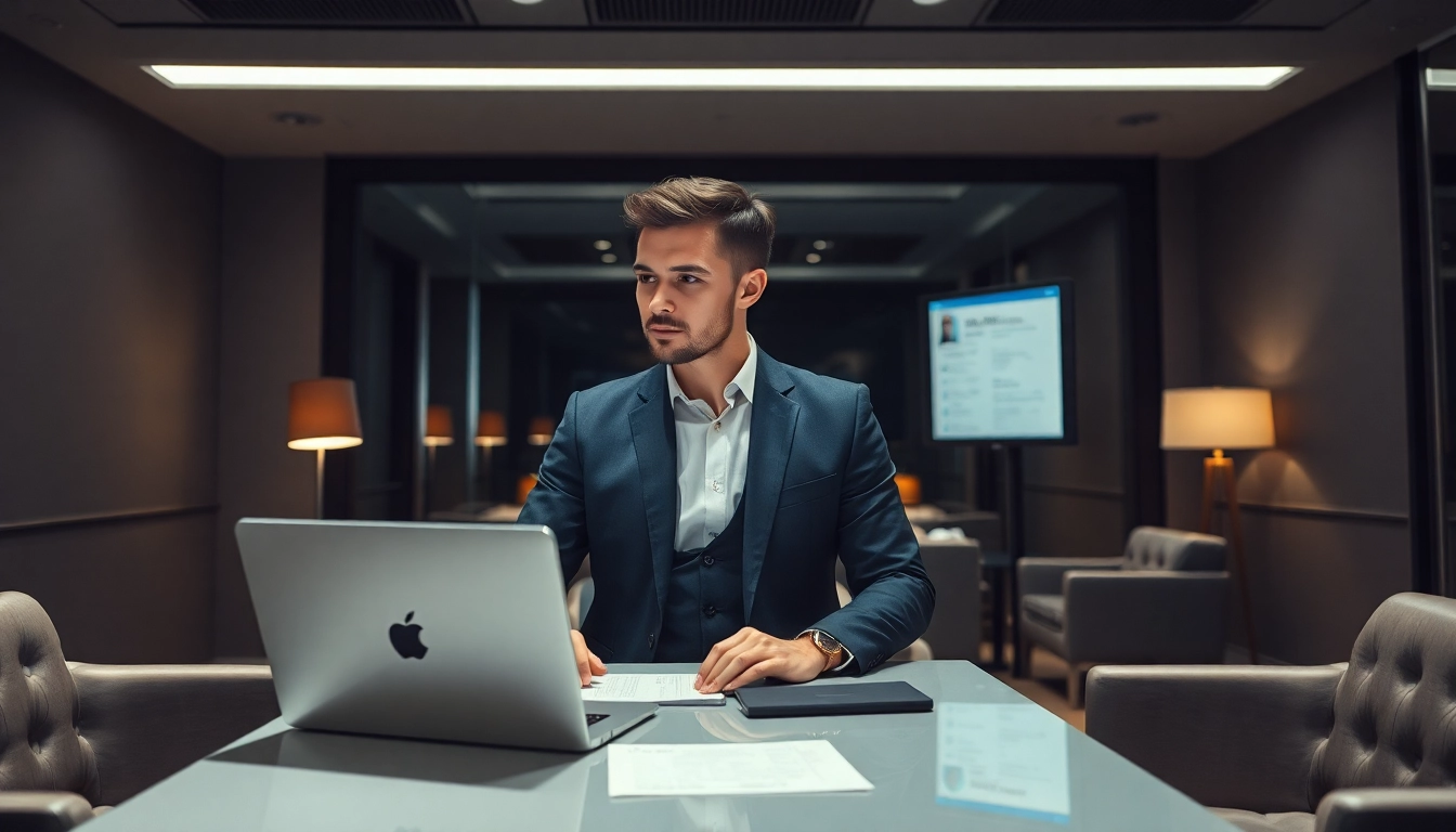 Headhunter analysiert Bewerberprofile in einem modernen Büro.