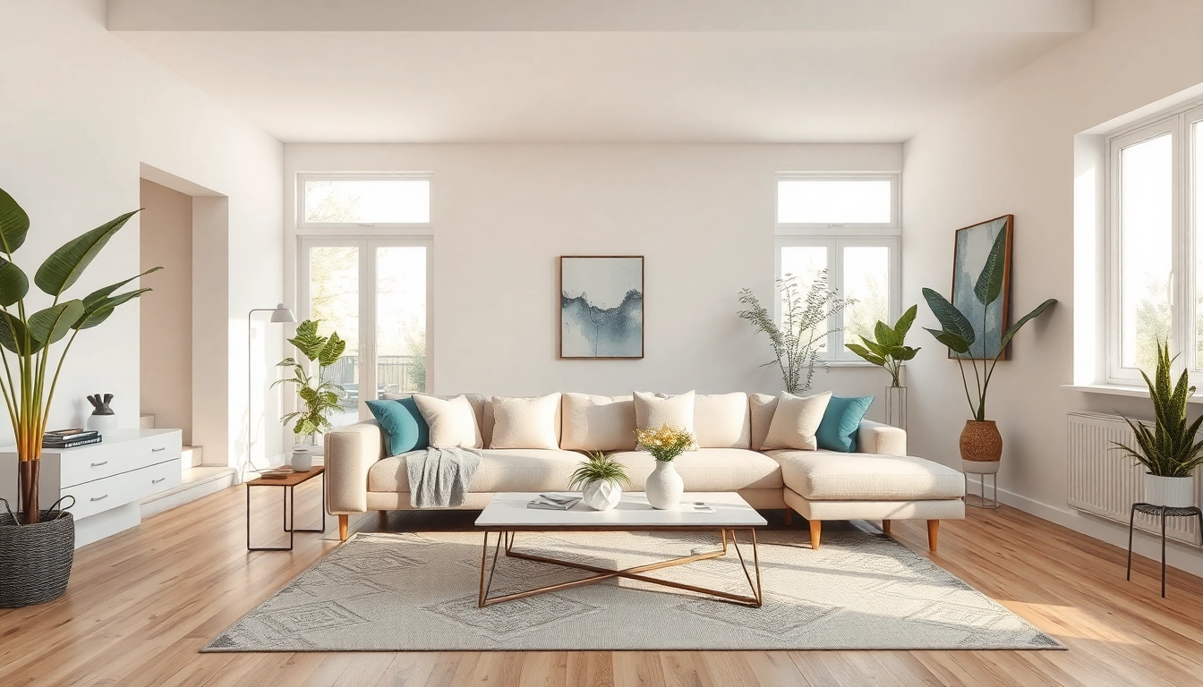 Gemütliches Wohnzimmer mit offener Raumgestaltung, harmonische Farben und stilvolle Dekoration.
