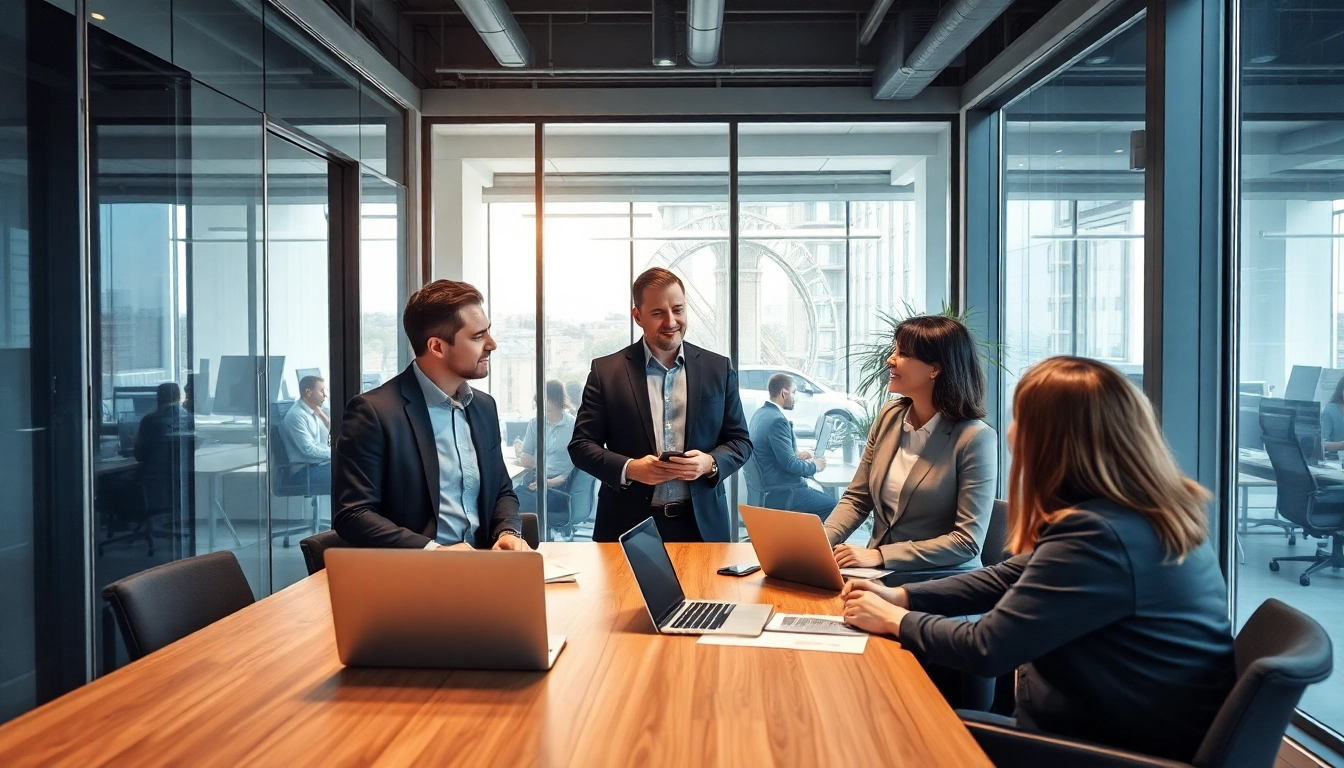 Headhunter Führungskräfte in einem modernen Büro übergeben sich wichtige Informationen.