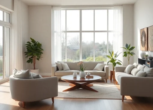 Einladende Raumgestaltung mit natürlichem Licht und warmer Farbpalette