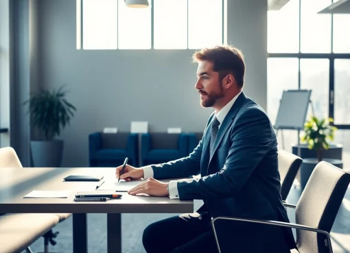 Headhunter Saarbrücken: Ein professioneller Berater inspiriert Führungskräfte in einem modernen Büro.