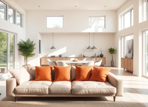 Moderne Raumgestaltung mit hellem Licht und eleganten Möbeln im Fokus.