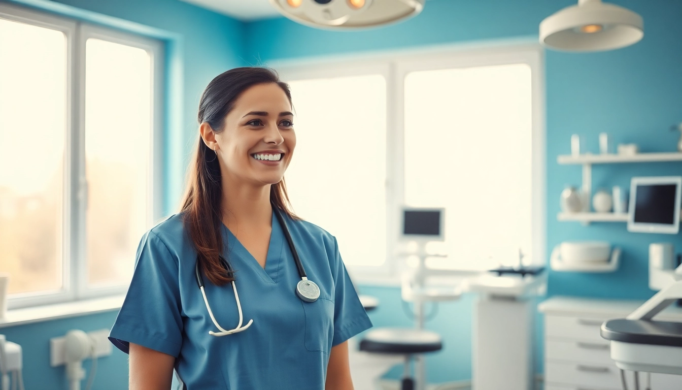 Headhunter Zahnmedizinische Fachangestellte bietet Unterstützung in einer modernen Zahnarztpraxis, wo eine Fachangestellte mit einem Patienten interagiert.