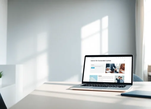 Moderne Büroansicht für Webdesign für Coaches mit Laptop und natürlichem Licht.