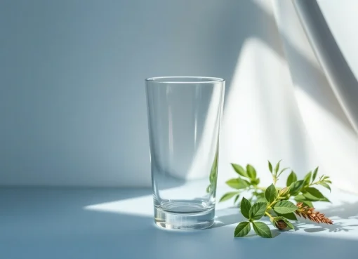 Entdecken Sie die Vorteile von olloidales Silber kaufen – Ein Glas Silberwasser mit frischen Kräutern.