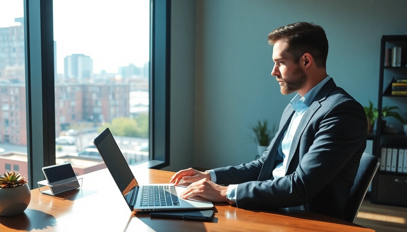 Headhunter IT analysiert Lebenslauf in modernem Büro mit urbanem Ausblick.
