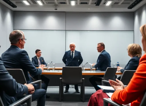 Politik Nachrichten Deutschland: Politiker diskutieren leidenschaftlich über wichtige Themen in einem modern gestalteten Konferenzraum.