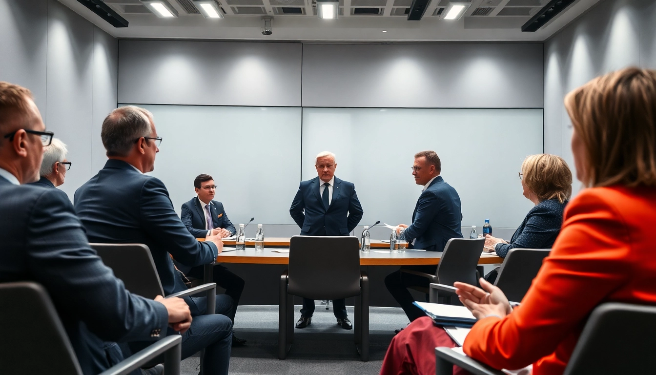 Politik Nachrichten Deutschland: Politiker diskutieren leidenschaftlich über wichtige Themen in einem modern gestalteten Konferenzraum.