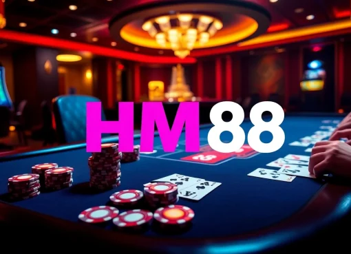 Engage with thrilling games at HM88 casino featuring poker chips and cards.