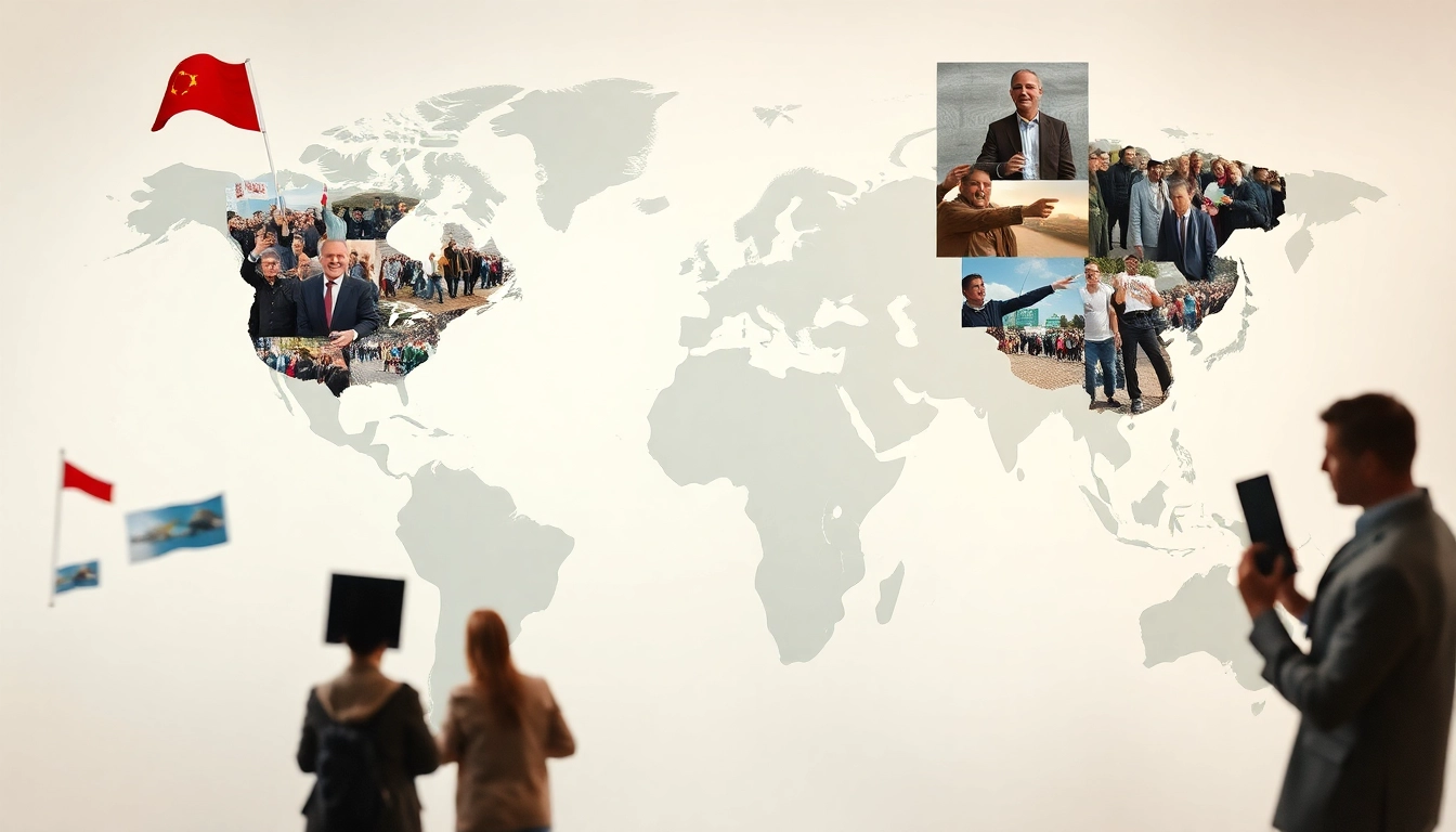 Internationale Nachrichten: Zusammenspiel von Weltkarten und Ereignisbildern, das globale Ereignisse visuell in Szene setzt.