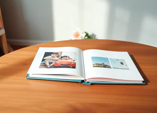 Gestalten Sie Ihr Babyalbum mit wundervollen Illustrationen und Platz für Fotos.