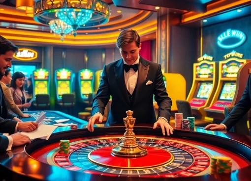 Players enjoying a thrilling moment at the 52WIN roulette table with vibrant chips and betting slips.