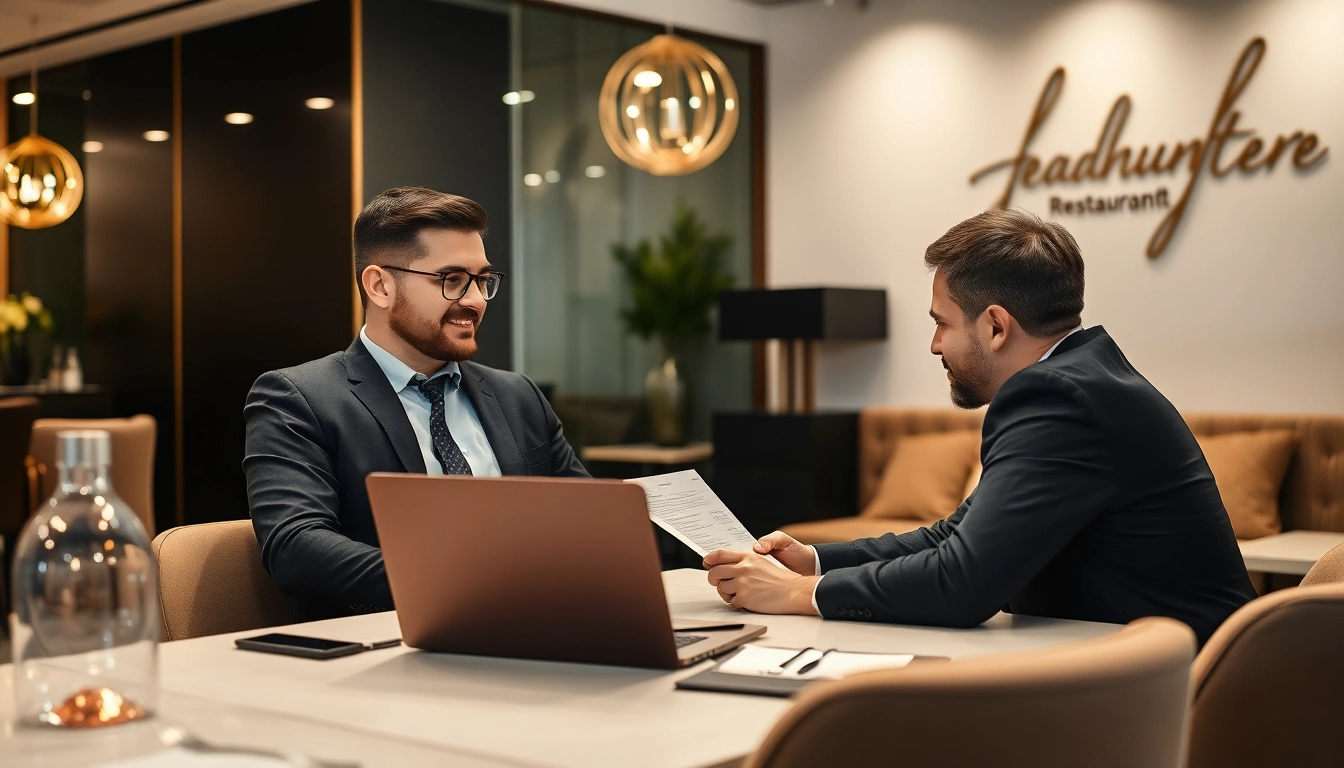 Headhunter Gastronomie beim Gespräch mit einem Restaurantbesitzer über Bewerberauswahl.