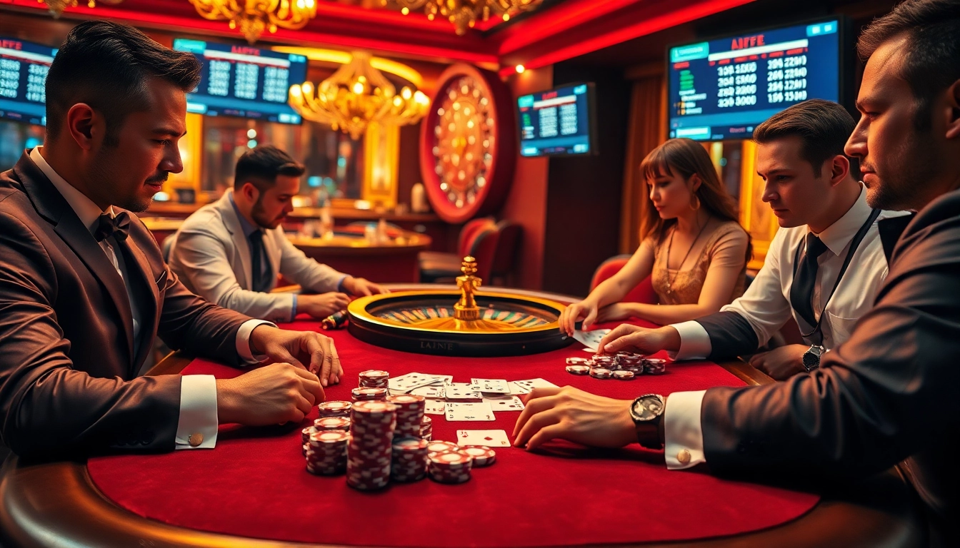 Engaged gamblers at a poker table, showcasing the excitement of 88i nhà cái casino games.