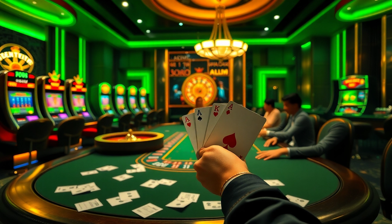 Sổ mơ 28bet highlights a winning poker hand in an elegant casino scene.