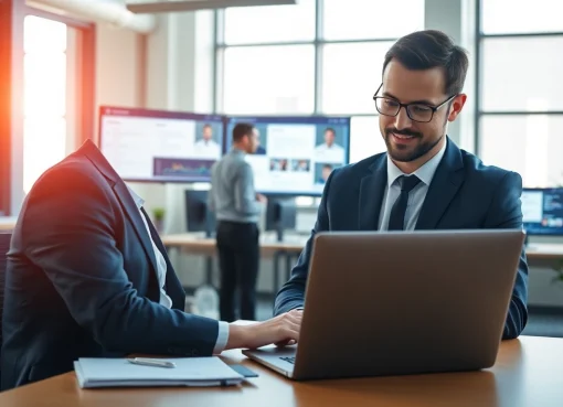 Headhunter IT engagiert sich aktiv mit Kunden in einem modernen Büro.