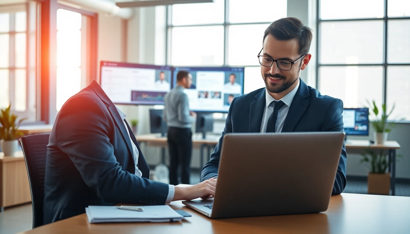 Headhunter IT engagiert sich aktiv mit Kunden in einem modernen Büro.