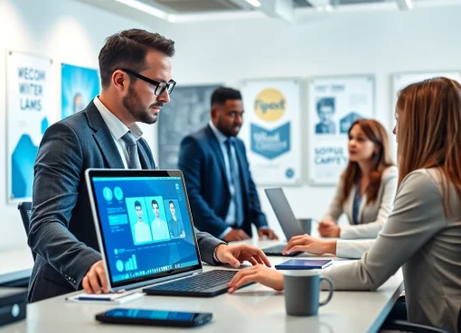 Headhunter IT evaluating candidates and collaborating with clients in a professional office.