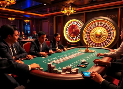 Experience the excitement of kp88 at a vibrant poker table amidst expert players and advanced technology.