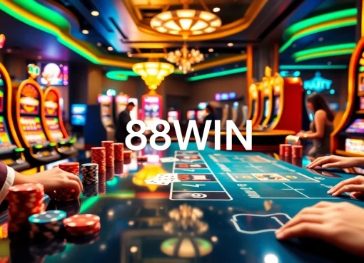 Experience an exciting game at 68WIN's vibrant casino, featuring rich visuals of poker chips and roulette.