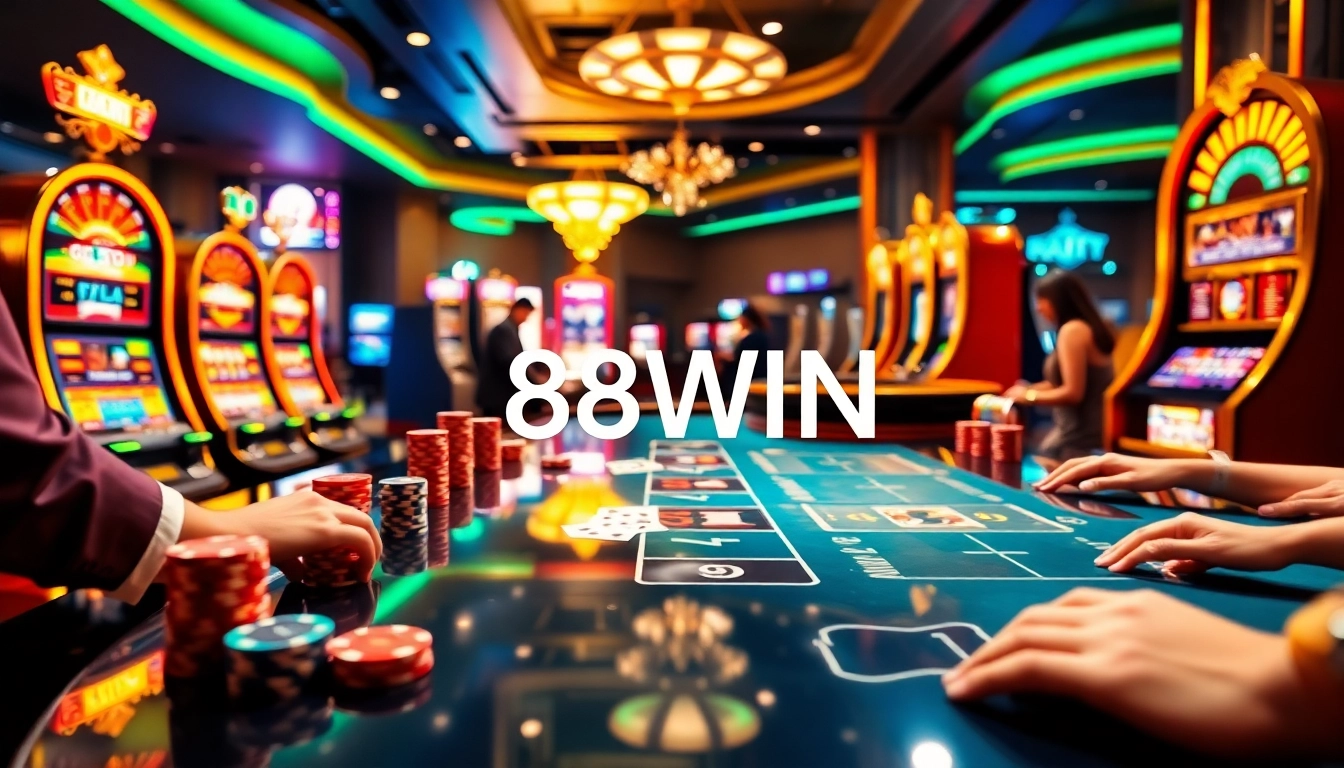 Experience an exciting game at 68WIN's vibrant casino, featuring rich visuals of poker chips and roulette.