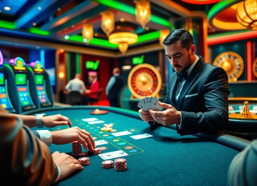 88i gamblers enjoying a thrilling blackjack game with vibrant poker chips and an elegant dealer.