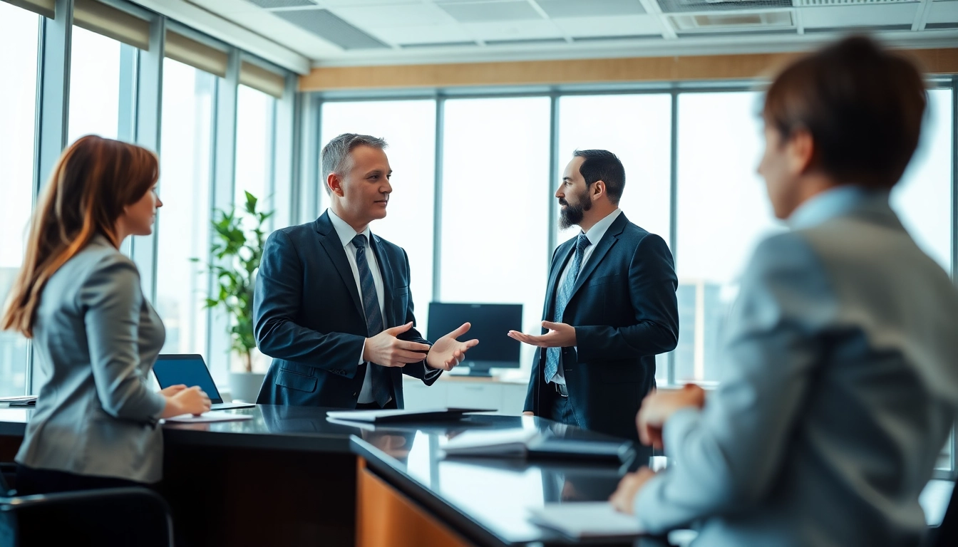 Headhunter Schweiz führt ein Gespräch mit einem Kandidaten in einem modernen Büro.