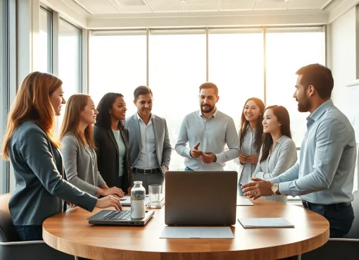 Personalbesetzung in einem modernen Büro mit engagierten Mitarbeitern, die zusammenarbeiten.