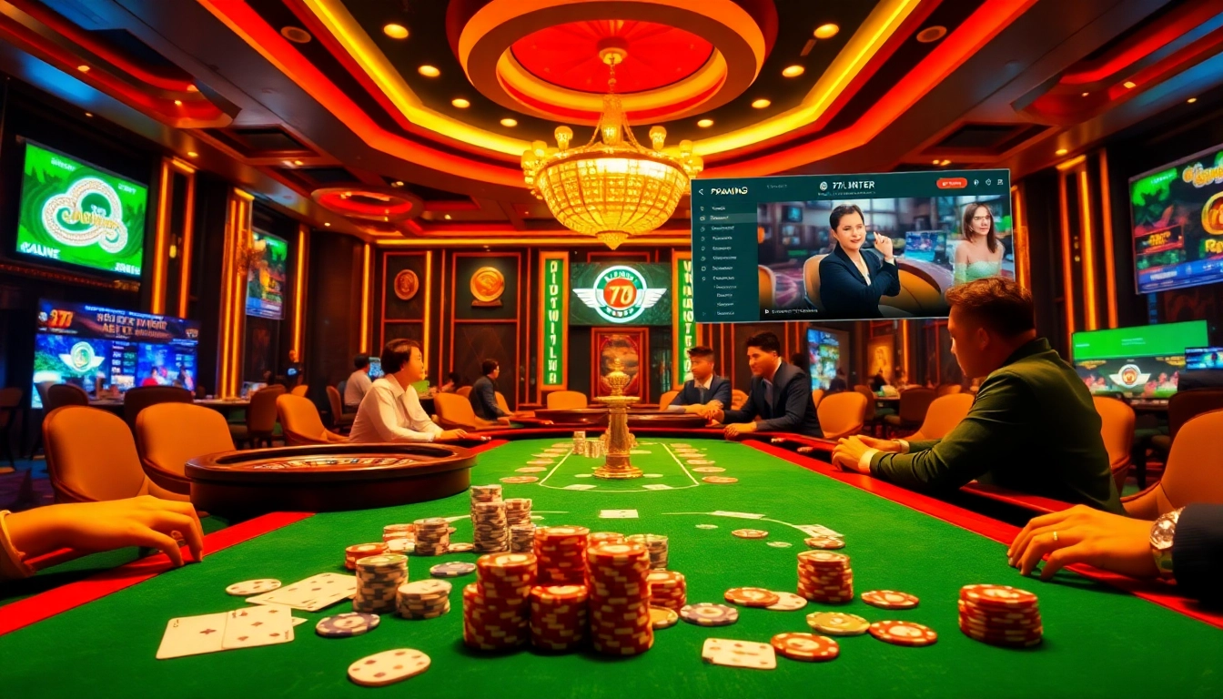 Exciting casino gameplay at Nhà cái 79KING, featuring poker chips and vibrant roulette wheels.
