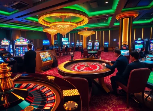Players enjoying thrilling games at 222BD Casino, featuring vibrant slots and roulette tables.