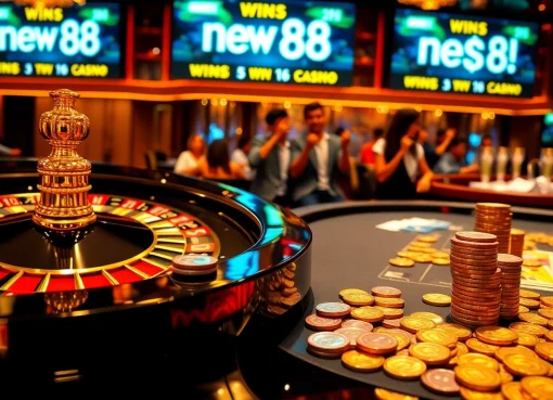 Experience thrilling moments at new 88 with a vibrant casino scene featuring a roulette wheel.