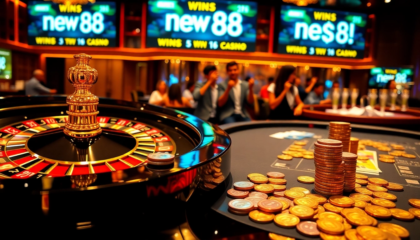 Experience thrilling moments at new 88 with a vibrant casino scene featuring a roulette wheel.