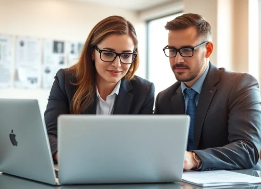 Hochqualifizierter Headhunter Schweiz im Gespräch mit Klienten in einer modernen Büroumgebung.