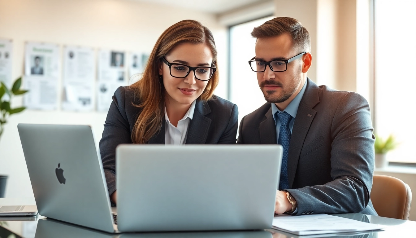 Hochqualifizierter Headhunter Schweiz im Gespräch mit Klienten in einer modernen Büroumgebung.