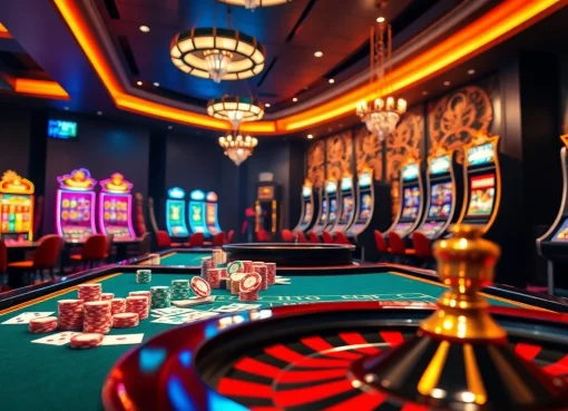 Engaging scene of luxury casino gambling featuring 88i nhà cái with vibrant tables and roulette wheel.