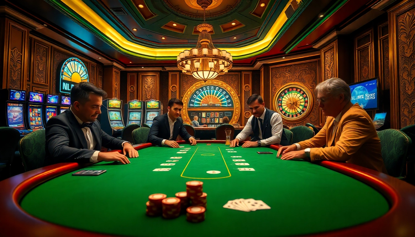 Cảnh poker với tiền cược cao tại https://luck8.net, có sự tham gia của người chơi và các yếu tố sòng bạc sống động.