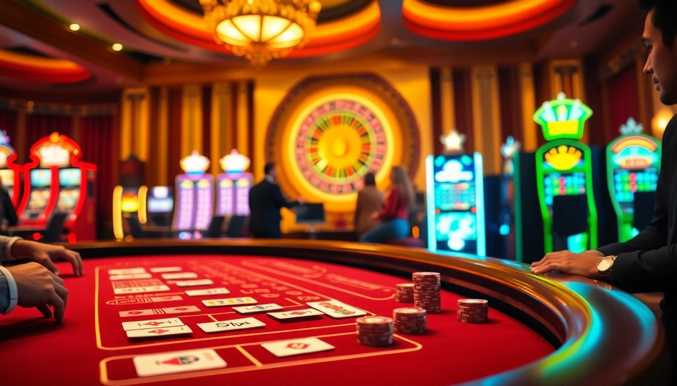 Experience the thrill of WW88 with an immersive casino scene featuring baccarat, roulette, and slot machines.