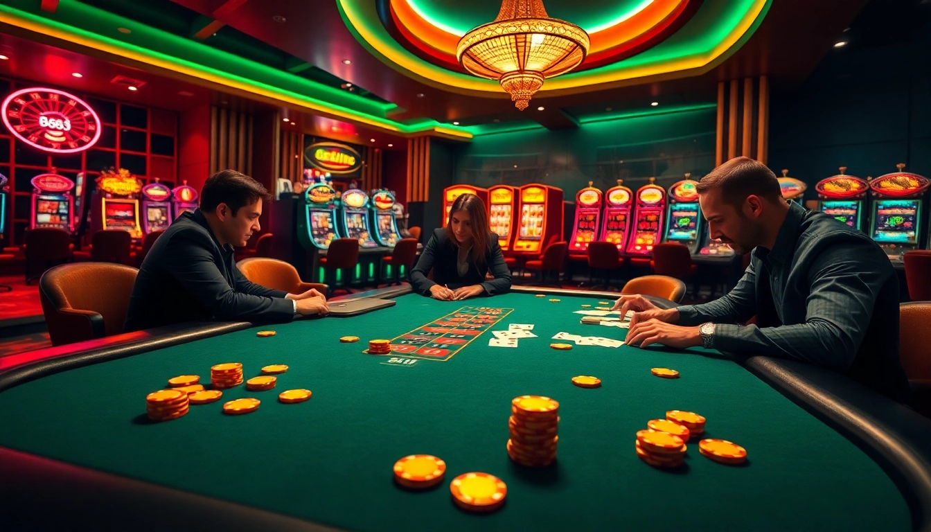 Players engaging in a high-stakes poker game showcasing the excitement of 88i game.