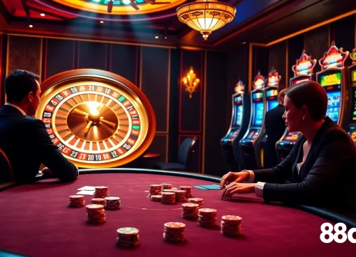 Experience the thrill of winning at 8day with elegantly dressed players at a vibrant casino table.