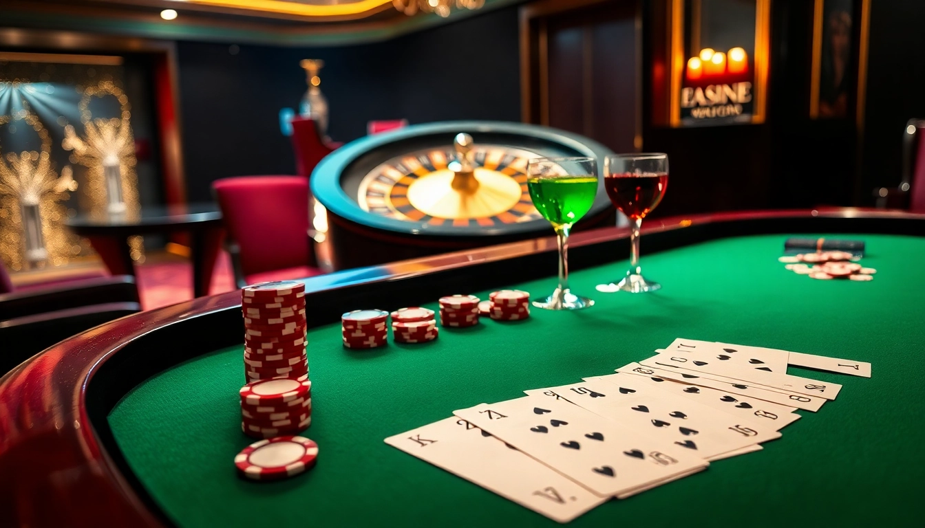 Experience the thrill of gaming at CM88 with vibrant poker chips and illuminated roulette tables.